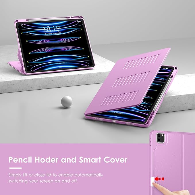VIKESI Case for iPad Pro 12.9 6th / 5th / 4th / 3rd Generation Case 2022/2021/2020/2018Multiple Angles Magnetic Stand CoverShockproof Soft BackPencil Holderand Auto Sleep/WakePurple