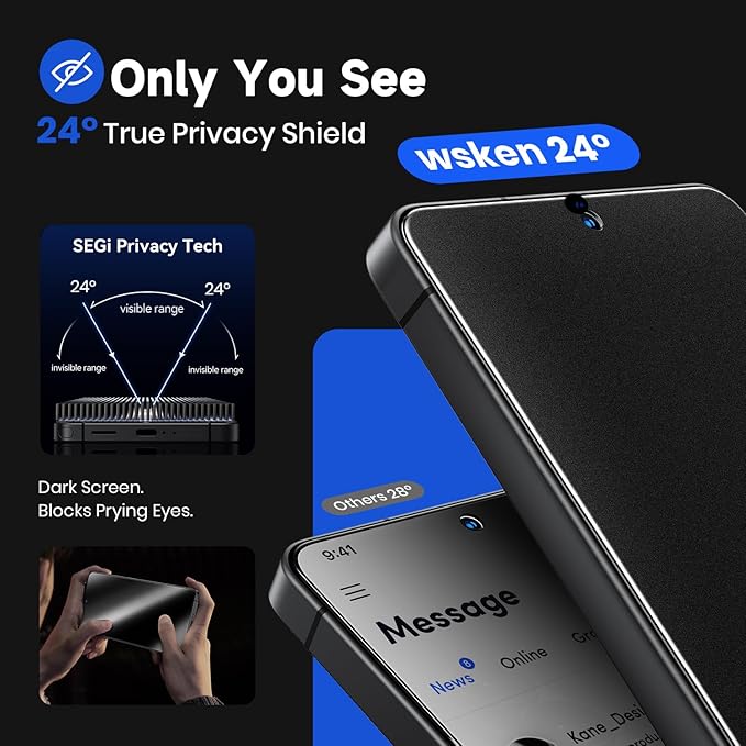 WSKEN Matte Privacy Screen Protector for Samsung Galaxy S26 Ultra - [Anti-Glare &amp Anti-Fingerprint] [24° Anti Spy] [Smooth as Silk] 9H+ Tempered Glass With Auto Fit Box Zero Bubble2 Pack