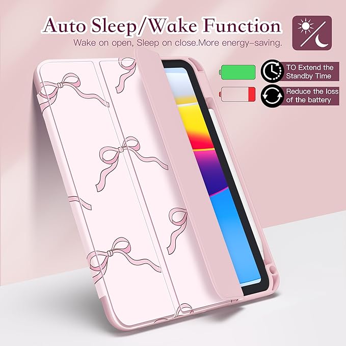 CISSOOK Case for New iPad 11 Inch 2025 (A16) / 10.9 inch iPad 10th Generation 2022 with Apple Pencil Holder Auto Wake/Sleep Blush Pink Translucent Bow Shockproof Cover