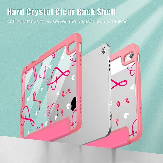 Case for iPad Air 11'' (M4 2026/M3 2025/M2 2024)/ iPad Air 10.9'' Air 5th /4th Gen Shockproof Cover with Clear Back Shell &amp Penceil Holder Auto Wake/Sleep Stand Cover Cassette Tape