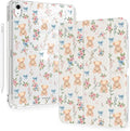 Cute Kawaii Bear Flower for iPad 7th/8th/9th Generation Case 10.2 Inch 2019/2020/2021 with Pencil Holder Auto Sleep/Wake White Leather Acrylic Back Detachable Cover