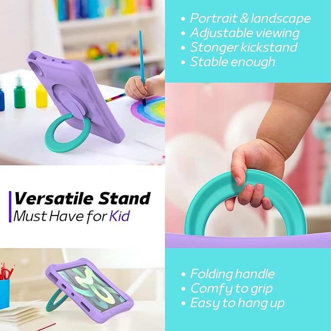 MRWHO Kids Case for iPad Air 5th 4th Generation 10.9 inch – Sturdy Lightweight Flexible Shockproof Stand Handle Girls Boys Case for Apple iPad Air 5 4 Gen 2020/2022 Purple