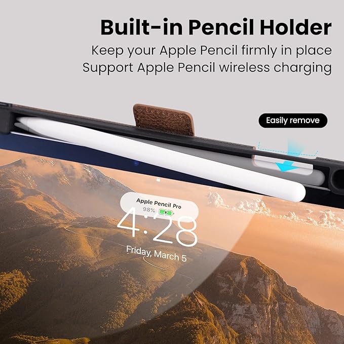 Handmade Case for iPad Air 13 Inch M4/M3/M2 (2026/2025/2024) with Pencil Holder PocketMagnetic ClosureMulti Angles StandTyping AngleFolio Protective CoverAuto Sleep/WakeDark Brown