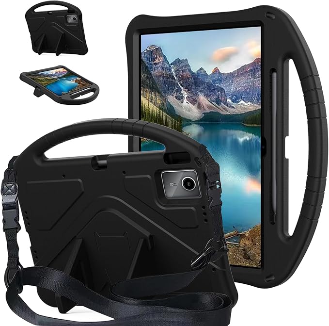 Compatible with Lenovo Idea Tab Plus 12.1 Inch 2025 TB-365FC Case for Kids - Durable Lightweight EVA Shockproof Protective Handle Stand Cover (Black)