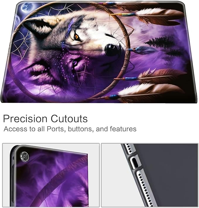 for Fire 7 Inch Tablet (9th/7th/5th Generation 2019/2017/2015 Release) Case with Pen Holder &amp Auto Wake/Sleepd Shockproof Stand Protective Cover for Fire 7 2019 TabletDream Chasing Wolf