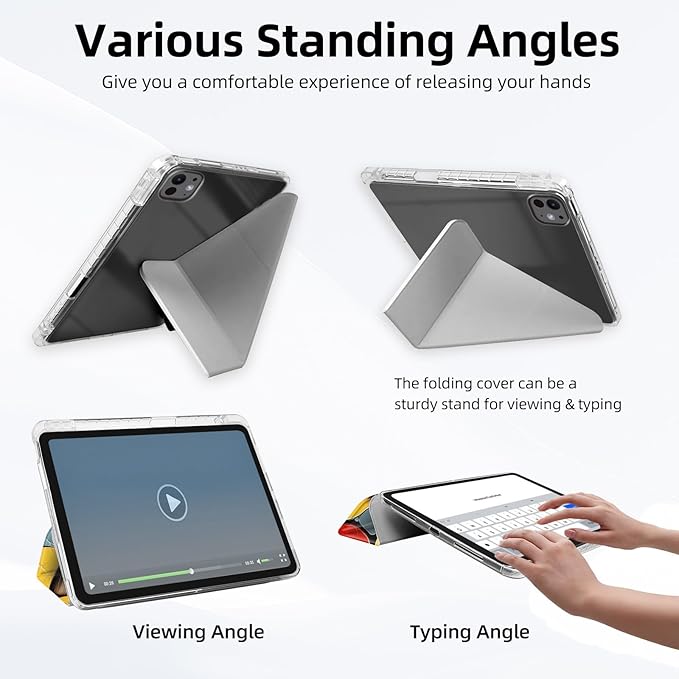 for iPad Pro 11 2024 Case with Pencil Holder Foldable Y-Shaped Protective Cover Stylish Clear Multi-Angle Viewing &amp Auto Sleep/Wake Black White Cat Vibrant Tablet Case