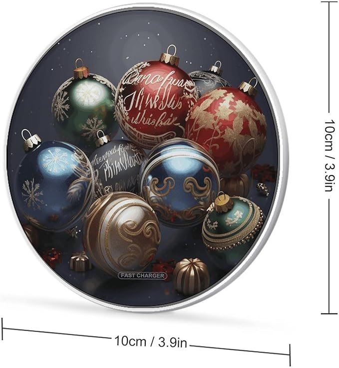 Christmas Balls Wireless Charger Fast Wireless Charging Pad with USB Cable 10W Anti-Slip Magnetic Wireless Charger Portable Slim Charger Puck Travel Charging Station