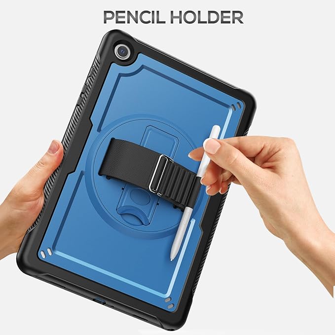 SEYMAC for Samsung Galaxy Tab A9+ Plus Case 11 2023 (SM-X210/X216/X218) Full-Body Shockproof Protective Case with Screen Protector Rotating Stand and Hand/Shoulder Strap Black/Navy Blue