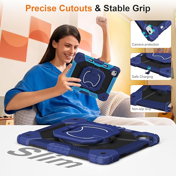 Case for iPad Air 13 Inch Case M4 2026/M3 2025/ M2 2024 Auorld for iPad Air 13 Inch Case M4 2026 Case with Screen Protector 360 Degree Rotating Stand Shoulder Strap Pencil Holder Navy Black