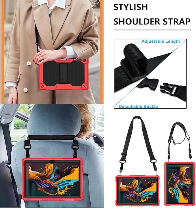 for Vankyo MatrixPad S10 Tab Case YQSAVIOR CUPEISI Coopers YQ10S VIVIMAGE A10 A38 BYANDBY BYYQ10S 10.1 Case Built in Kickstand Shoulder Strap Shell with Screen Protector (Red+Black/2 Pcs)