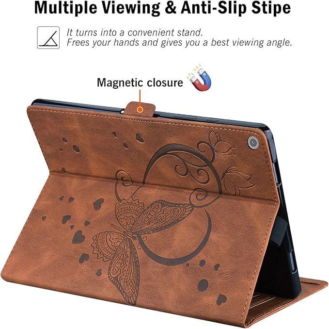 Case for Fire HD 10 Tablet 9th/7th/5th Generation 2019/2017/2015 Release Multiple Angles Viewing Stand Cover Soft TPU Back Cover with Pen Holder and Auto Wake/Sleep Brown