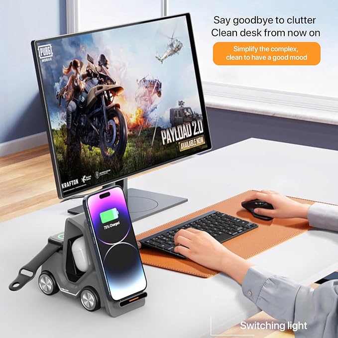 5-in-1 Wireless Charging Station Compatible with iPhone/Apple Watch/AirPods/Android Phones Fast Charging &amp Smart Protection All-in-One Desktop Portable Charger Dock (White)
