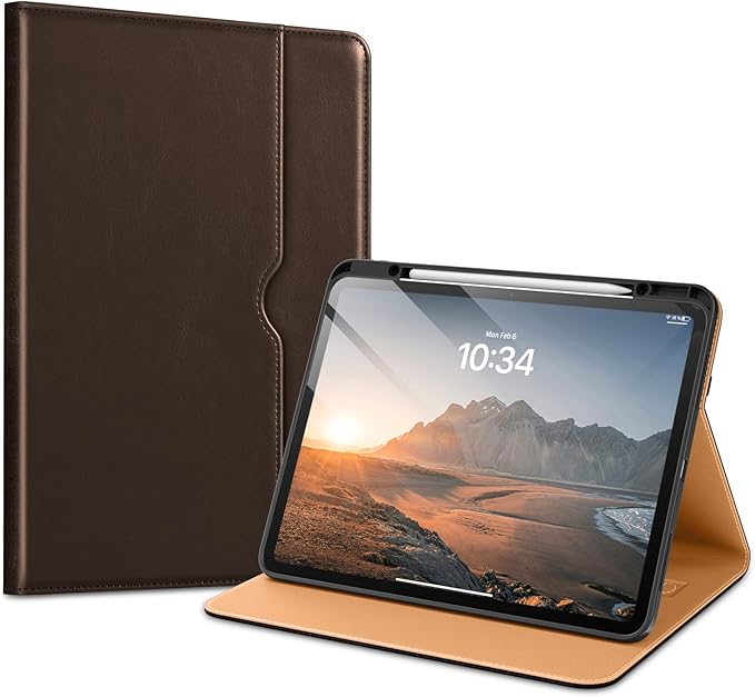 VIKESI Case for iPad Pro 13-inch M5 or M4 Released in 2025 or 2024 Leather Stand Cover with Apple Pencil Holder Auto Wake/Sleep Multiple Viewing Angles Built in Hand Strap &amp PocketDark Brown