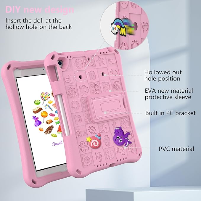 Case for iPad 10.2 Inch 2021/2020/2019/ iPad Pro 10.5 Inch/Air 3rd Gen (2019) Shoulder Strap Kickstand Children Friendly Anti-Scratch Shockproof Case Pink