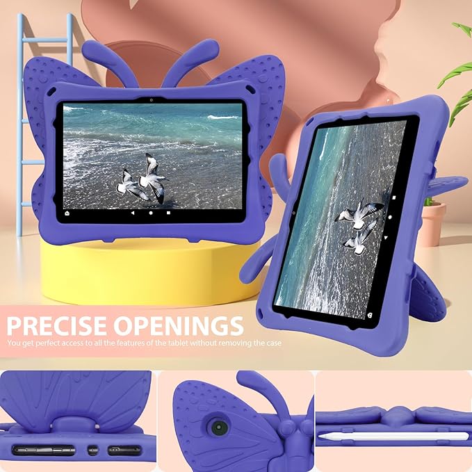 Dteck Fire HD 10 Tablet Case (2021/2023 Release 11/13th Generation) 3D Cute Butterfly Case for Kids with Lightweight Kickstand Shockproof Rugged Heavy Duty Fire HD 10 Kids Pro Tablet Cover Purple