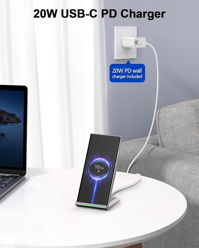 NANAMI Fast Wireless Charger Charging Stand[with 20W PD Adapter] 7.5W Compatible with iPhone 17/17 Air/16/15/14/13/12 10W for Samsung Galaxy S26/S26+/S26 Ultra/S25/S25 Ultra/S24/S23/S22/S21/S20