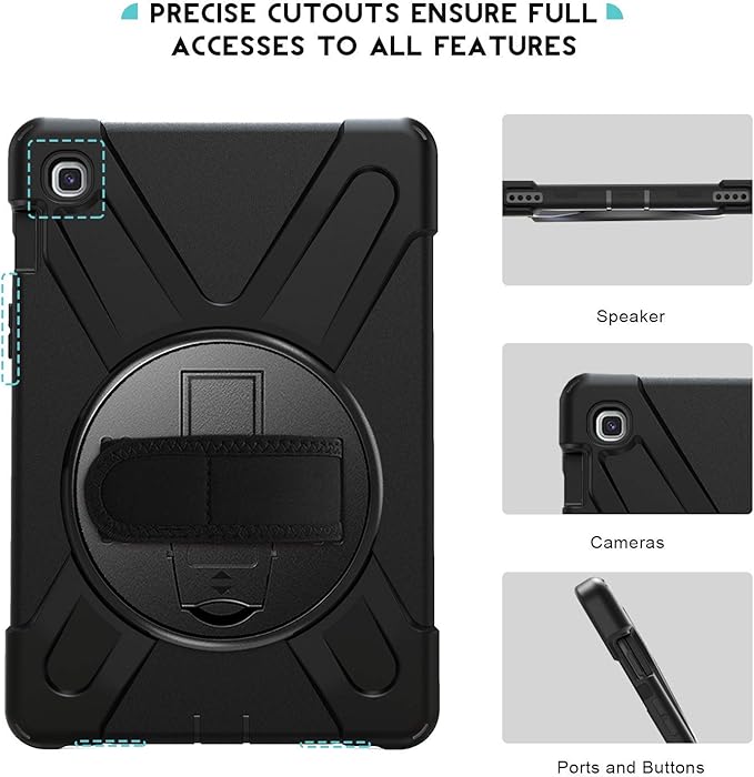 DreamerX for Samsung Galaxy Tab S5e Case 10.5 inch 2019 SM-T720/T725/T727 Shockproof Kids Drop Protective Cover w/ 360 Rotating Hand Strap Multi Stand Angles Carrying Shoulder Strap Pen Holder Black