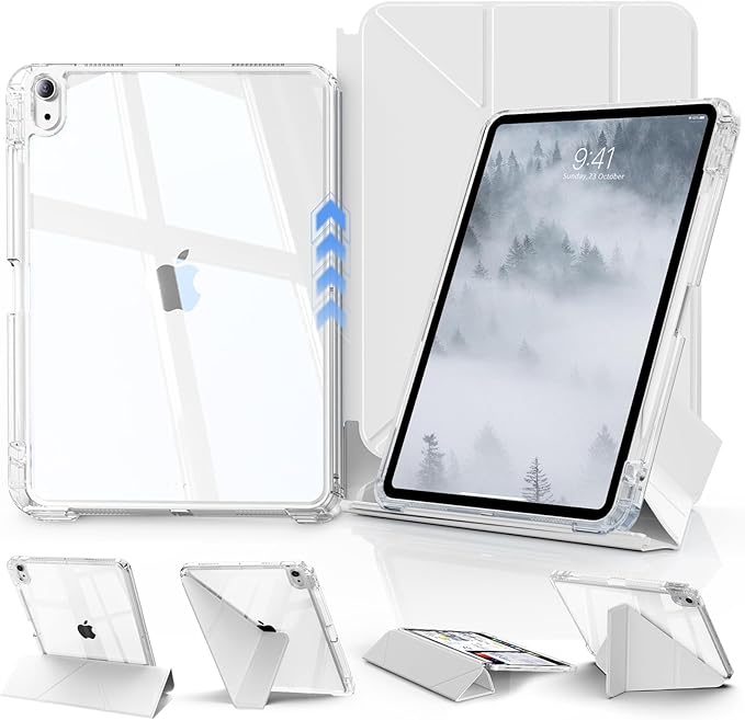 JKSML Case for iPad (A16) 11th/10th Gen with 8+ Viewing Angles DIY Detachable Sliding Cover Fully Clear Hard Back Shell Solid Y-fold Stand Pencil Holder for iPad 10.9 (2022)/ 11 (2025)-Gray-1