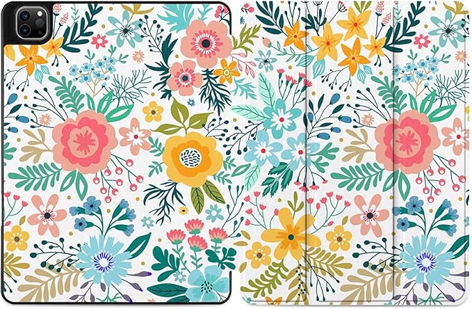 DONGKE Case for iPad Pro 12.9 inch 6th Generation 2022 Built-in Pencil Holder + Trifold Stand + Auto Wake/Sleep + Protective Cover for iPad Pro 12.9 5th/4th/3rd Gen - Flower