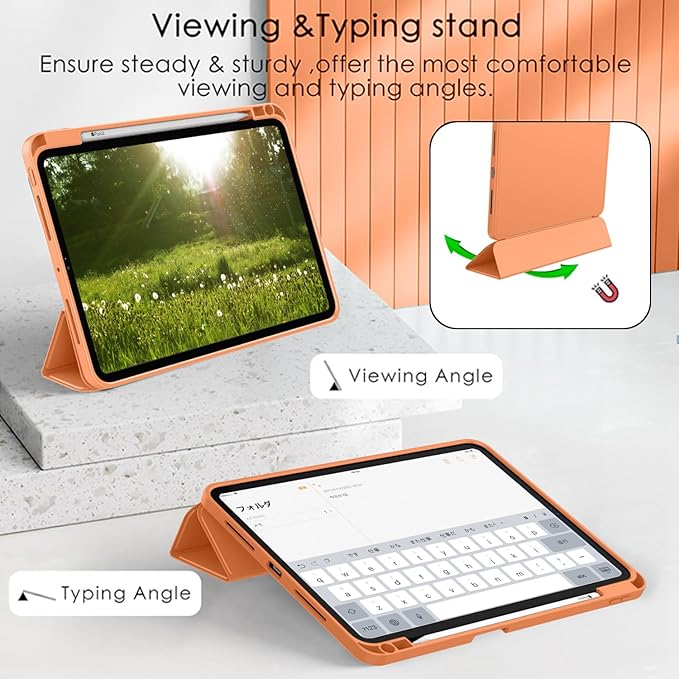 ZryXal New iPad Pro 13 Inch Case (M5) 2025 / (M4) 2024 with Pencil Holder Smart iPad Case [Support Pencil Pro and Pencil (USB-C)] Support Touch ID and Auto Wake/Sleep (Orange)