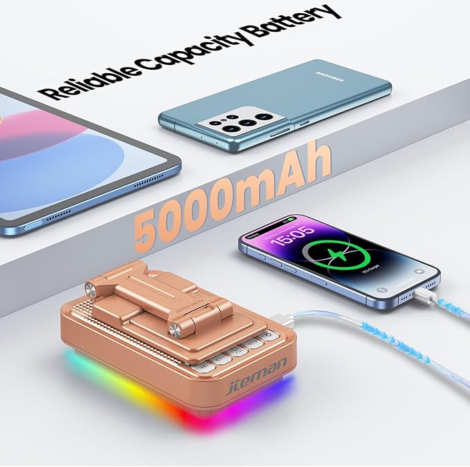 JTEMAN Gifts for Men Women Phone Stand Bluetooth Speaker with Light and Charging Function 360 Rotating Phone Holder Cool Tech Gifts for Dad Mom Husband Unique Birthday Gift Ideas - Rose Gold