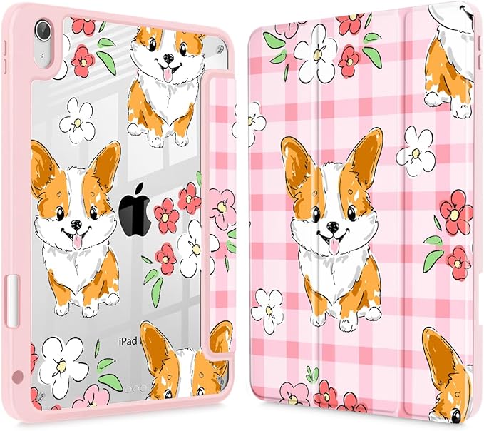May Chen for iPad Air 11-inch M4/M3/M2 (2026/2025/2024) iPad Air 5th/4th 10.9 Inch - Shockproof Cover with Clear Back Shell &amp Penceil Holder Auto Wake/Sleep Stand Cover Dog Stripes
