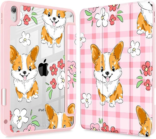 May Chen for iPad Air 11-inch M4/M3/M2 (2026/2025/2024) iPad Air 5th/4th 10.9 Inch - Shockproof Cover with Clear Back Shell &amp Penceil Holder Auto Wake/Sleep Stand Cover Dog Stripes