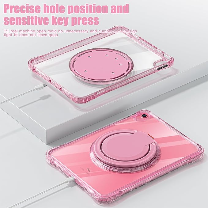 Mektron Shockproof Case for iPad Air 11 inch (M4 2026 8th /M3 2025 7th /M2 2024 6th) Compatible with iPad Air 10.9 (2022 5th Gen /2020 4th Gen) PC Cases with Rotating Stand for Kids Giliter Rose