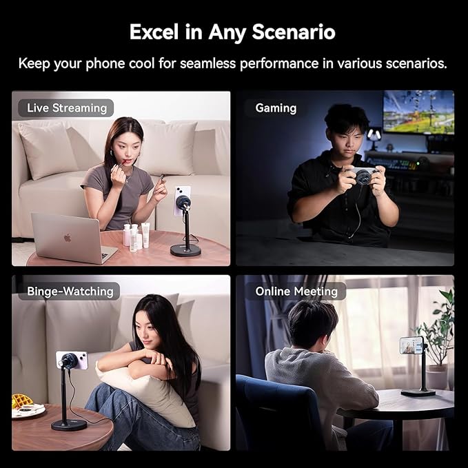 ULANZI SK-10 3 in 1 Semiconductor Cooling Fan - Magnetic Cell Phone Stand &amp Wireless Charger Height Adjustable Desk Holder Compatible with iPhone 17/Pro/Pro Max for Live Streaming Gaming &amp O