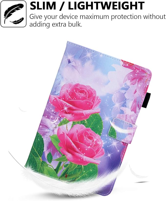 Folio Case for Amazon Fire HD 10 Tablet (5th/7th/9th Generation) Slim Fit Stand Magnetic Soft TPU Back Smart Cover for All-New Fire HD 10 2015/2017/2019 Sleep Mode Rose Blossom