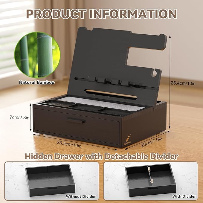 Pezin &amp Hulin Wooden Charging Station Bedside Nightstand Tray with Spacious Drawer Felt Pads for Phones Watch Idea Gifts for Him Birthday Son Christmas for Papa Fathers Day