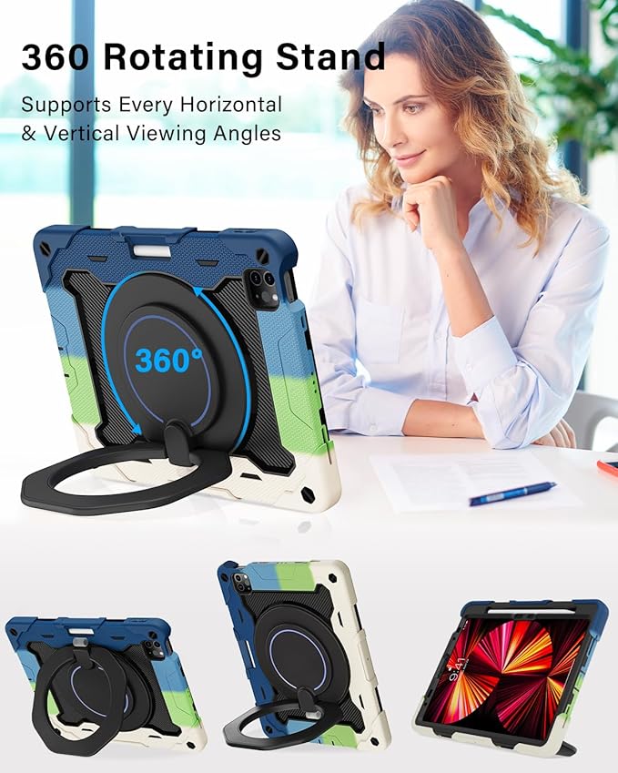 ROISKIN for iPad Air 11 inch M4/M3/M2 Case iPad Pro 11 inch 4th/3rd/2nd/1st GenerationiPad Air 5th/4th 10.9 inch CaseHeavy Duty Shockproof with 360 Stand Handle Shoulder Strap Pen Holder for Kids