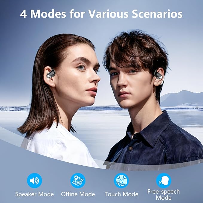 Open Ear Clip Wireless Earbuds Bone Conduction Headphones Bluetooth 5.4 Open Ear Design for Running FitnessofficeBuilt-in Mic IPX7 Waterproof LED Display Charging CaseEar Hooks Ear Buds