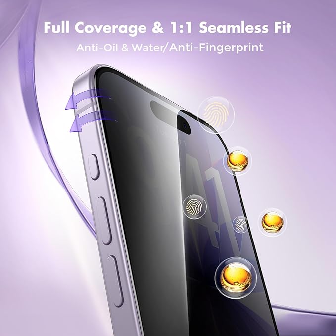 UNBREAKcable Privacy Screen Protector for iPhone 17 Full Coverage Shatterproof Tempered Glass [True 28°Anti Spy] [9H Hardness] [Easy Installation Frame] 2-Pack Private Screen for iPhone 17