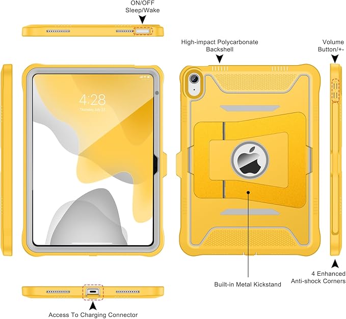 Soke Case for iPad (A16) 11th Generation 11-Inch 2025 /10th Generation 10.9-Inch 2022 with Screen Protector and Multi-Angle Kickstand Rugged Full Body Heavy Duty Protective Cover - Gray Yellow