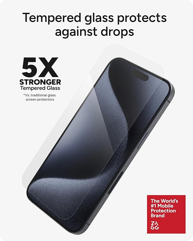 ZAGG Glass Elite iPhone 15 Pro Max Screen Protector - 5X Stronger with Reinforced Edges Scratch &amp Smudge-Resistant Surface InvisibleShield Easy to Install