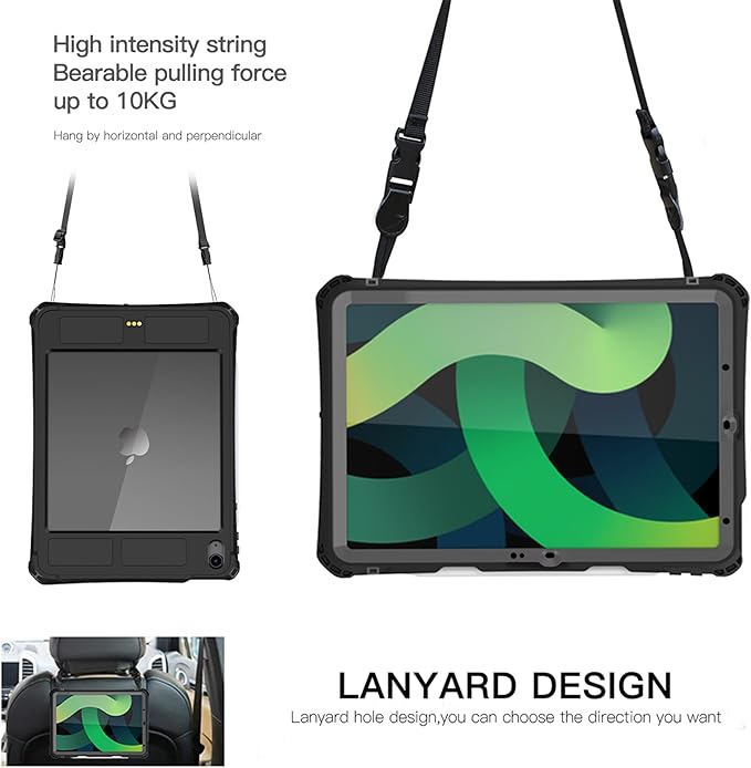 Waterproof Case for iPad Air 11 Inch M2 (2024) / M3 (2025) Full-Body Protective Cover with Built-in Screen Protector 6.6FT Waterproof Shockproof Pencil &amp Keyboard Compatible – Black