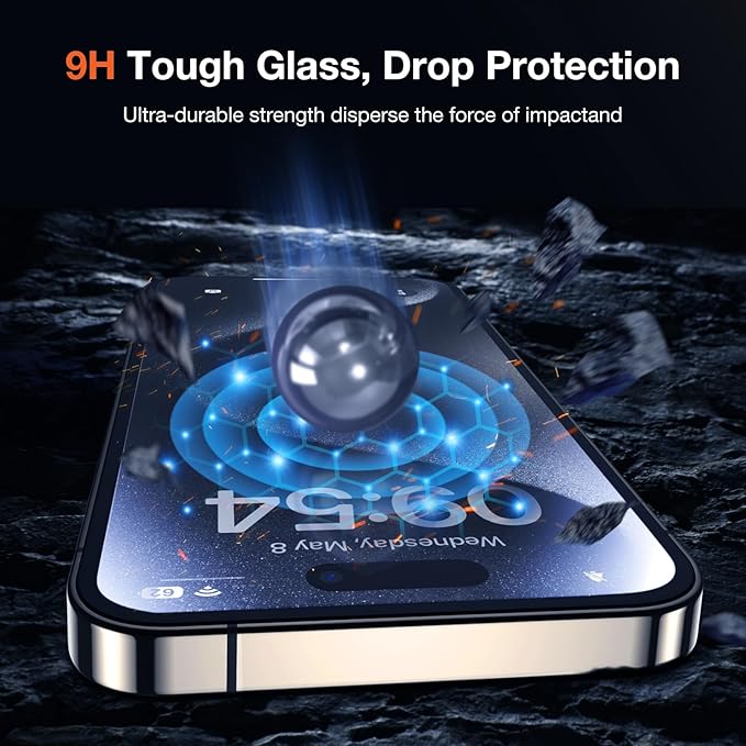 2 Pack HD Clear Screen Protector for iPhone 15 Pro 9H+ Tempered Glass Anti-Scratch Film Easy Installation Auto Alignment Dust Removal Military-Grade Protection Bubble-Free