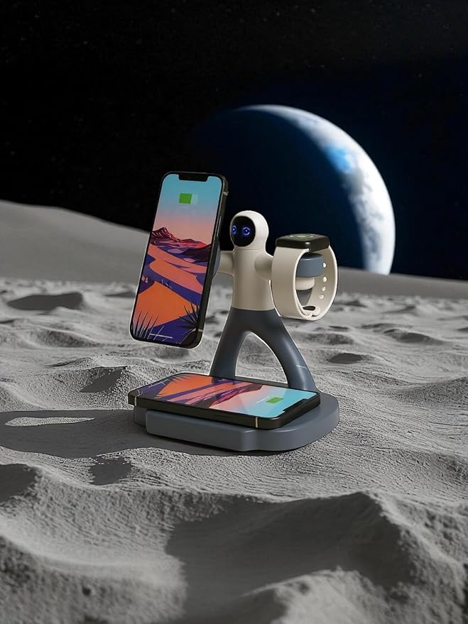 Spaceman 3-in-1 Dual 15W Fast Charging Magnetic Wireless (Black &amp White)