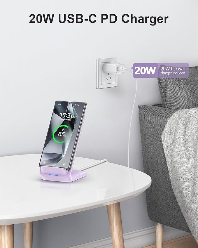 NANAMI Fast Wireless Charger 10W Max Wireless Charging Stand with PD20W Adapter Charger Compatible for iPhone 17/17 Air/17 Pro/17 Pro Max/16/15/14/13/12Samsung Galaxy S26/S25/S24/S23/S22/S21/Note 20