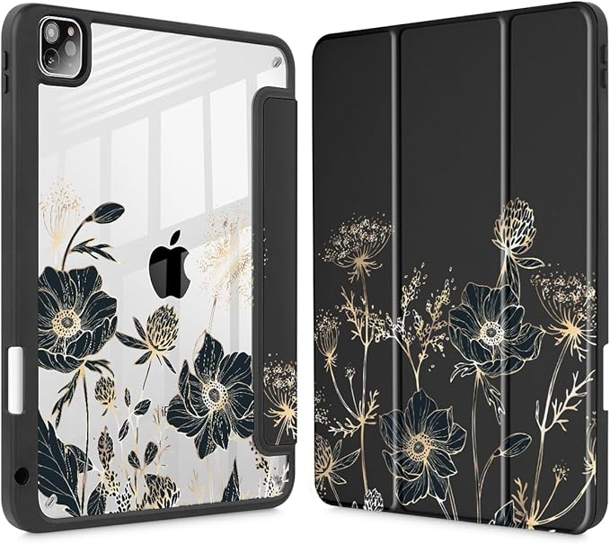 May Chen for iPad Pro 11 inch M2 4th Generation 2022 iPad Pro 11 3rd/2nd/1st Gen Case with Transparent Shockproof Back Cover [Built-in Pencil Holder Auto Sleep/Wake Abstract Floral