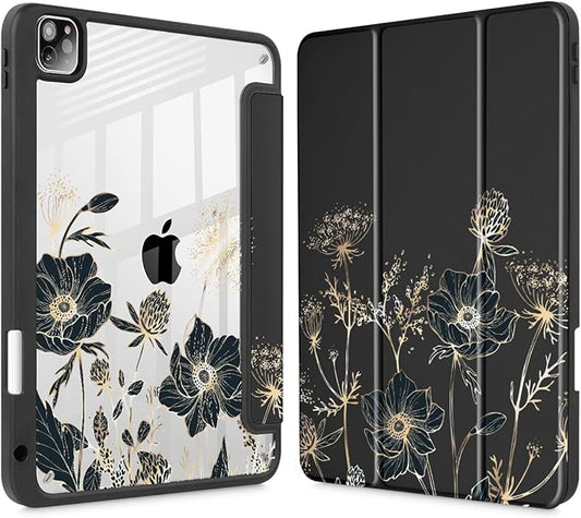 May Chen for iPad Pro 11 inch M2 4th Generation 2022 iPad Pro 11 3rd/2nd/1st Gen Case with Transparent Shockproof Back Cover [Built-in Pencil Holder Auto Sleep/Wake Abstract Floral