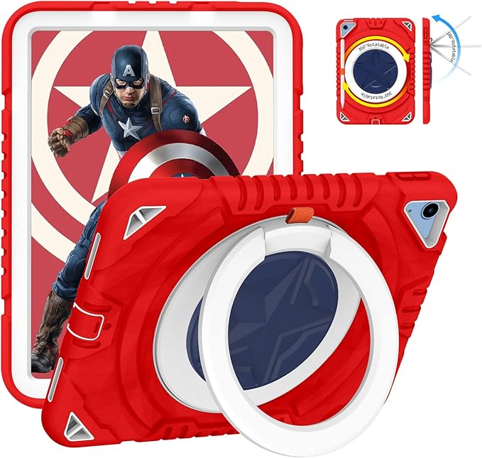 XZC Case for iPad (A16) 11th Generation 11 Inch 2025/ iPad 10th Generation 10.9 Inch 2022 Heavy Duty Shockproof Rugged Cover with Rotating Stand/Pencil Holder/Carrying Shoulder Strap (Red)