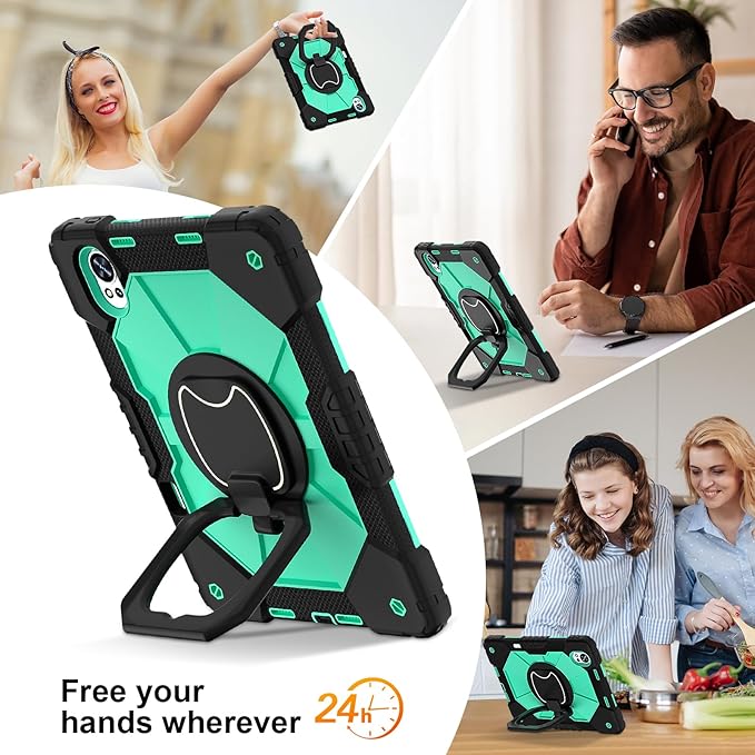 Shoulder Strap Tablet Case for Huawei MatePad Air/Huawei MatePad 11.5 inch Heavy Duty Shockproof Protective Cover with Kickstand Handle Shoulder Strap for Kids Women Man Black Mint Green