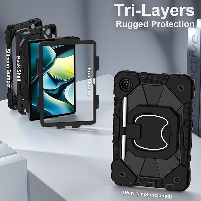 for T-Mobile Revvl Tab 2 Case 10.1 Inch 2025 Shockproof Cover for Revvl Tab 2 5G Tablet Case Kids with 360° Rotating Handle Stand Pen Holder Shoulder Strap Black