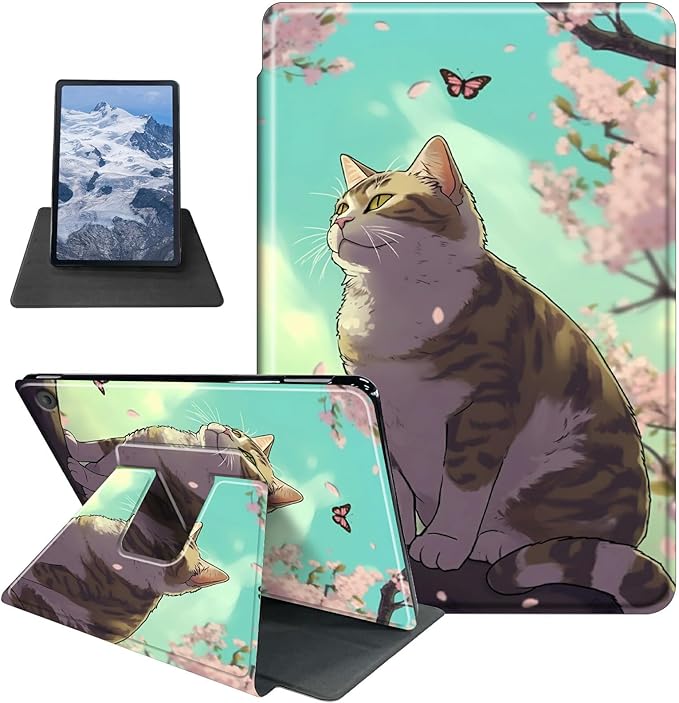 Case for Kindle Fire HD 8 Tablet (8th/7th/6th Generation 2018/2017/2016 Release) Butterfly Cat Theme 360 Degree Rotating Stand Protective Cover with Auto Sleep/Wake for HD 8 Tablet