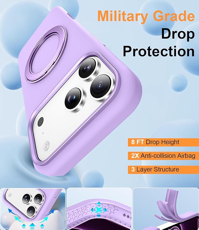 STERKER 360° Rotatable Stand Compatible with iPhone 17 Pro Case with Magnetic [Military Grade Drop Tested][Adjustable Kickstand] Ring Holder Silicone Slim Back Soft Edge Purple