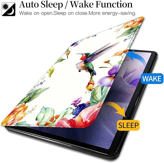 Case for Kindle Fire HD 8 &amp Fire HD 8 Plus Tablet (12th /10th Generation 2024/2022/2020 Release) Watercolor Hummingbird Theme 360 Degree Rotating Stand Protective Cover with Auto Sleep/Wake