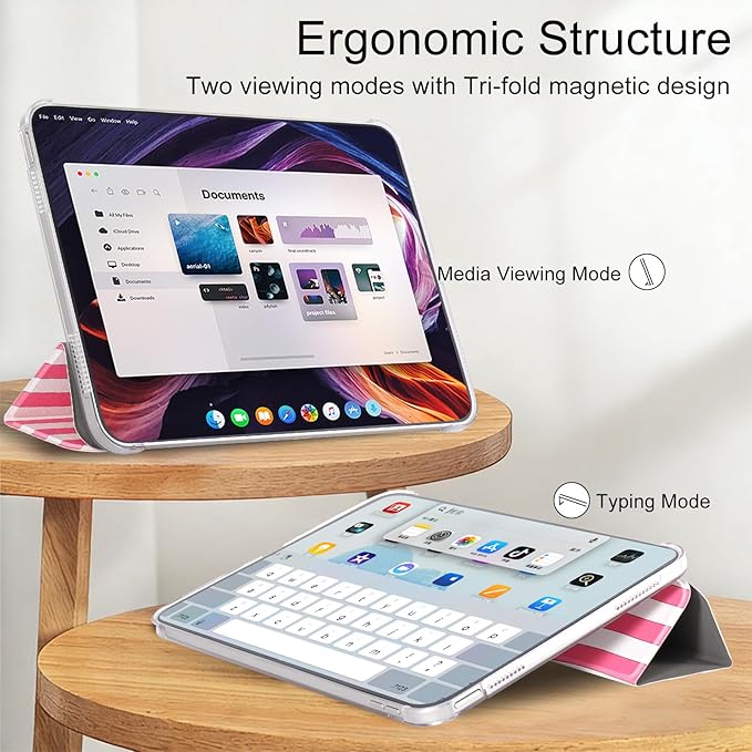 case for ipad 11th Generation11 Inch 2025 (A16 Chip) &amp 10th Gen 10.9 Inch 2022 - Slim Scratch-Resistant Hard PC Translucent Back Shell SmartCover Wake/Sleep FunctionPink Irregular Stripes