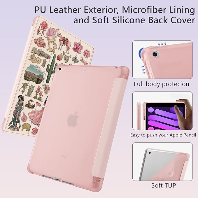 Cute Western Cowgirl for iPad (A16) 11th Generation Case 11 Inch 2025 for iPad 10th Gen Case 10.9 Inch 2022 with Pencil Holder Auto Sleep/Wake Pink Leather Soft TPU Back Cover